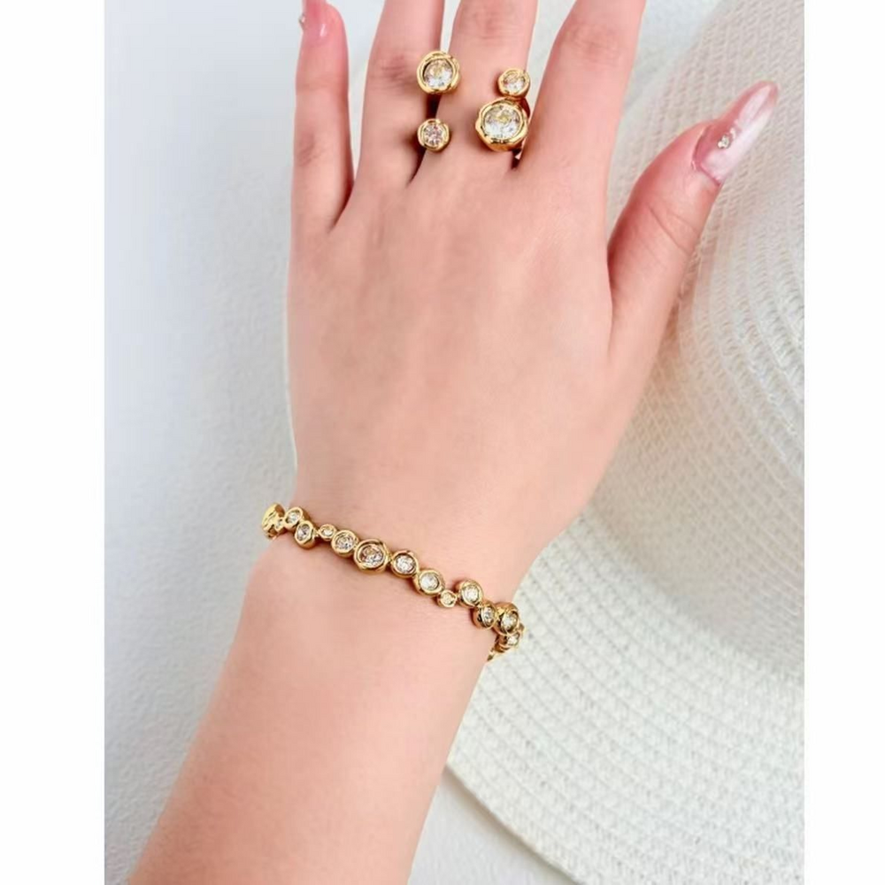Alexis Bittar Gold Tone Bezel‑Set Clear Crystal Open Cuff Bracelet